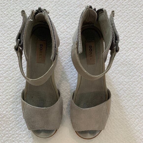 Sorel Gray Wedge Sandals with Ankle Strap - Picture 5 of 5